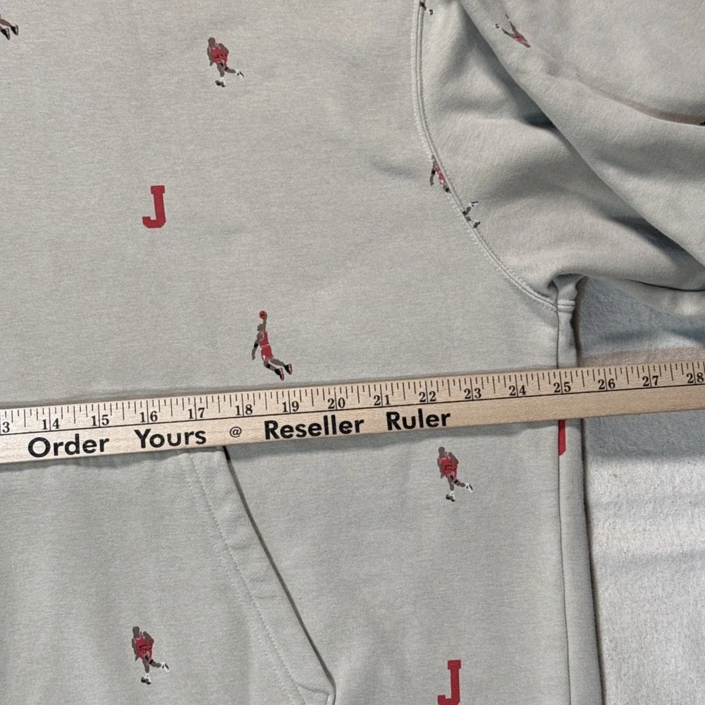 Jordan Hoodie Mens XL Gray Pullover Fleece Sweatshirt Allover J Player Print